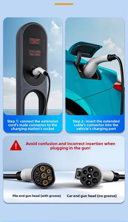 EV Charging Station Extension Cable 16A 7kW AC EV Charging Gun Extended Cord Slow-Charge Connector For BYD Home Use Charging