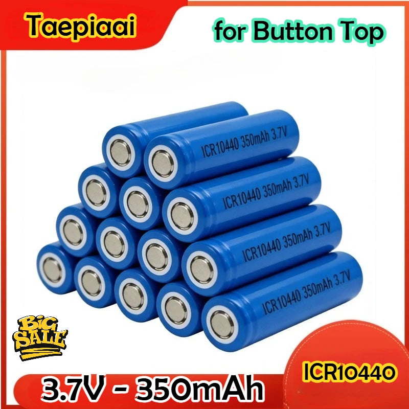 3.7V 350mAh ICR10440 Lithium Ion Battery - Button Top, Reusable & Long-Lasting for Flashlights, Headlamps， Pen Light