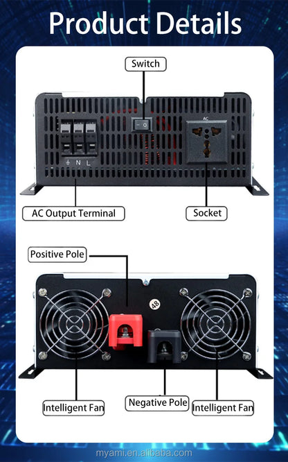 MYAMi Offgrid DC to Ac Converter 12V 24V 48V 60V 72V Pure Sine Wave 4KW 5KW 6KW 10000W Off Grid Solar System Car Power Inverters