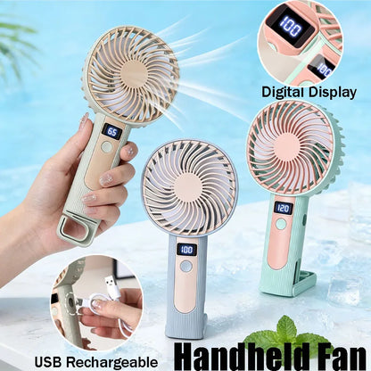 Digital Display Handheld Fan - USB Rechargeable, 120 Speed Levels, Portable 2-in-1 Desk & Handheld Mini Fan