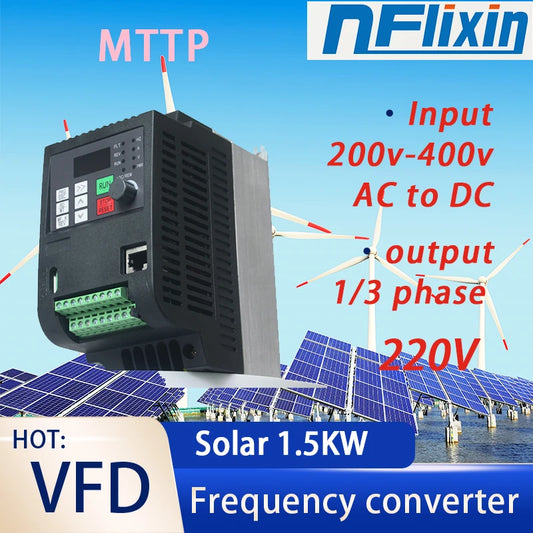 Solar VFD 1.5KW 220V DC200V-400V Variable Frequency Drive Converter Inverter for Motor Speed Control
