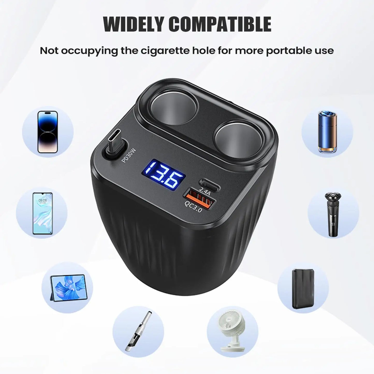Car Chargers 60W Retractable Cable Anti-Slip Extension 2 Port Charger For Car For Battery Men Women Cell Phone Auto Truck