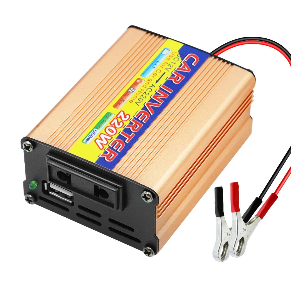 220W Power Inverter Conversion USB Battery Clip Portable Car Mounted Inverter DC 12V To AC 220V USB Voltage Transformer