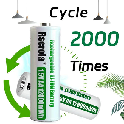 Rechargeable Lithium Battery AA 12800mWh Long-Lasting AA Rechargeable Batteries with Charger for Remote Controller Toys Doorbell