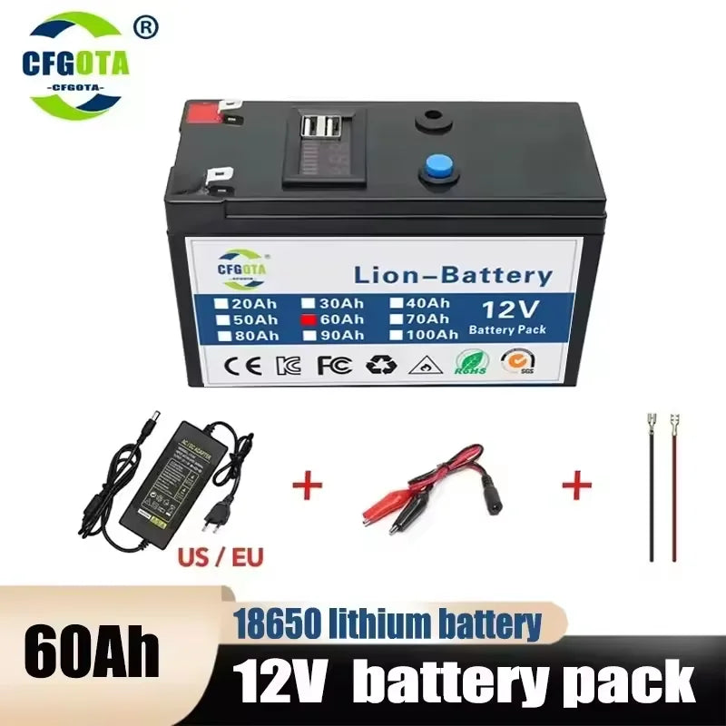 NEW 12V 100Ah 18650 lithium battery pack built-in high current 30A BMS for sprayers electric vehicle batterie+12.6V charger