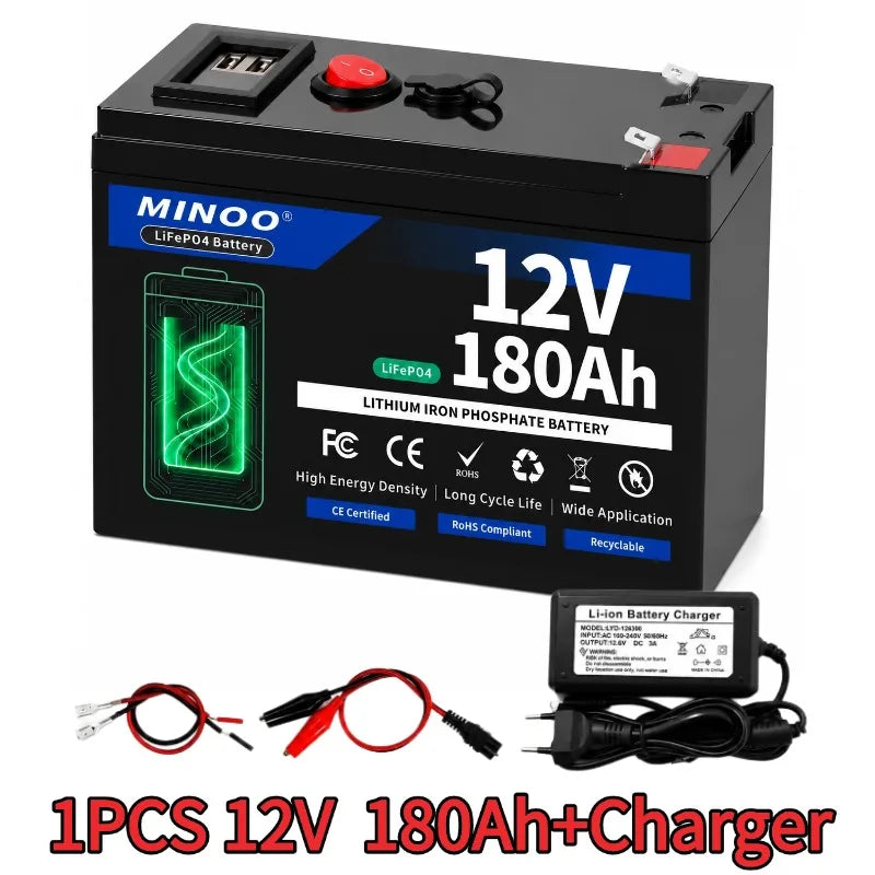 12 V 200Ah LiFePO4 Battery Lithium Iron Phosphate Rechargeable Battery With BMS 6000+ Cycles For Solar RV Marine Energy Storage