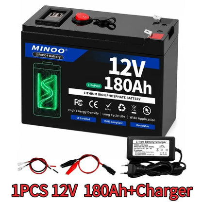 12 V 200Ah LiFePO4 Battery Lithium Iron Phosphate Rechargeable Battery With BMS 6000+ Cycles For Solar RV Marine Energy Storage