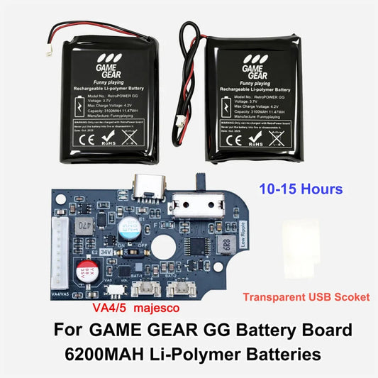 6200MAH Li-Polymer Batteries Lithium Battery Power Board Rechargeable Battery For Game Gear GG Gaming Console