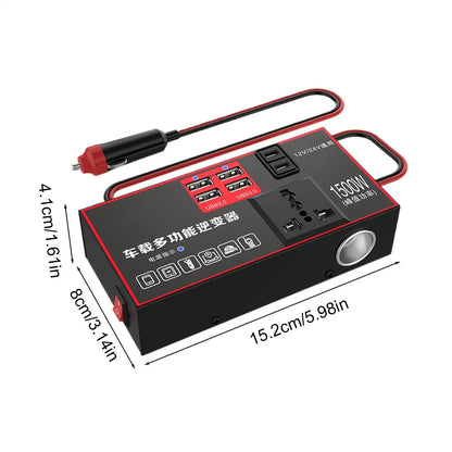 Car Inverter 220V Outlet 1500W Multiple Ports Automobile Adapter USB Charging for Workstation Marine Truck Road Trip Boat Travel