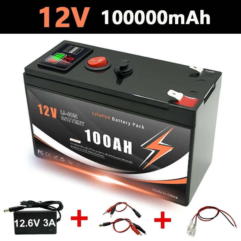 12V 60/80/100/120/150Ah Lithium-ion Battery Pack with LED Display & Dual USB Ports Built-in BMS for Home Energy Storage Battery