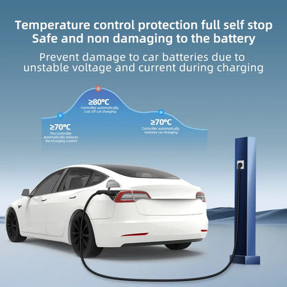 Portable EV Charger Type 2 with EU plug 16A 3.5KW Electric Vehicle Charging Station Wallbox 5M-20M Cable With Digital Display