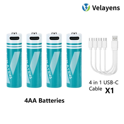 1.5V USB Rechargable Lithium Battery AA 2200mAh Actual Capacity Fast Charging 2000+ Charge Cycles Long-Lasting Power
