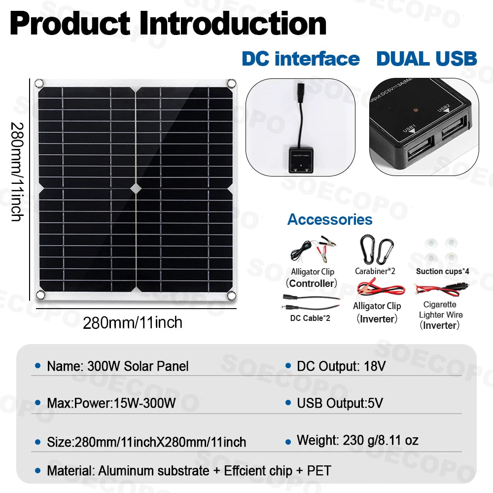 10000W Solar Power Complete Kit 12V To 220V Inverter100A Controller 300W Panel System for Home/RV/Camping  Full House Generator