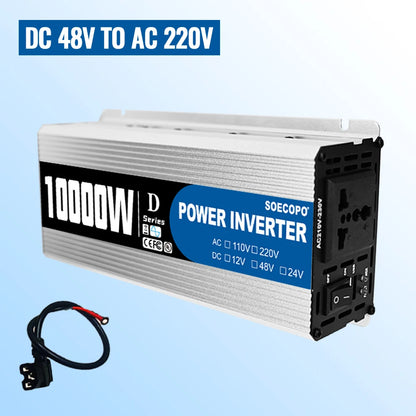 Smart Inverter 6000W-10000W DC 12V 24V 48V to AC 220V 50Hz Car Power Converter with USB Port for RV Truck Outdoor Camping Solar