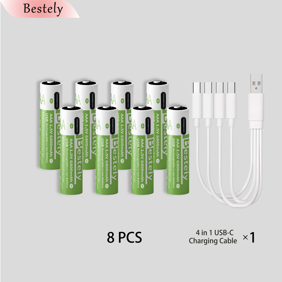 High Capacity 6800mAh 1.5v AAA Rechargeable Lithium Battery , USB-C 1.5V AAA Li-ion Battery 2000 times cycle with cable for free