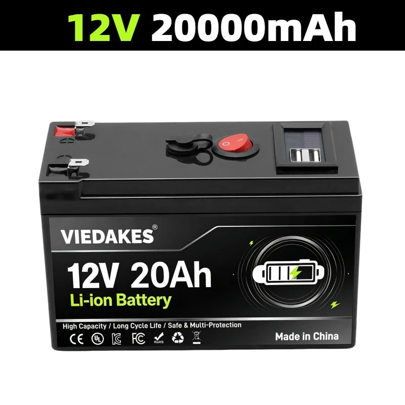High Power 12V Lithium Battery With LED Power Display & Dual USB Port Built in BMS. For RV Driving And Camping.