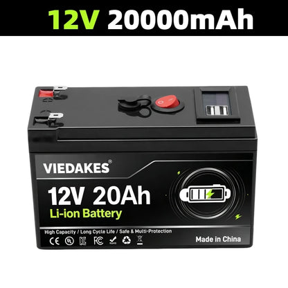 High Power 12V Lithium Battery With LED Power Display & Dual USB Port Built in BMS. For RV Driving And Camping.