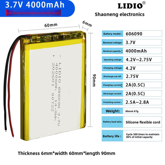 3.7V 606090 Polymer Lithium Battery 4000mAh Large Capacity Tablet Computer Mobile Power Bank Supply DIY Rechargeable Batteries