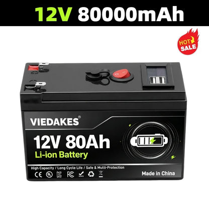 High Power 12V Lithium Battery With LED Power Display & Dual USB Port Built in BMS. For RV Driving And Camping.