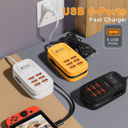 6 Ports USB Fast Charger Power Strip Desktop Charging Station Fast Charging EU/UK/US Plug USB HUB Adapter Socket 3Type C 3USB