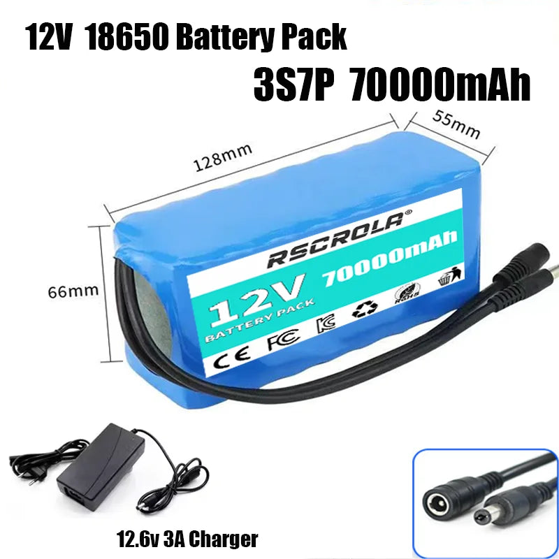 Rechargeable 12V 18650 Lithium Battery Pack with BMS, for Solar, LED Light, RC Model, Power Supply, Long Cycle Life with Charger