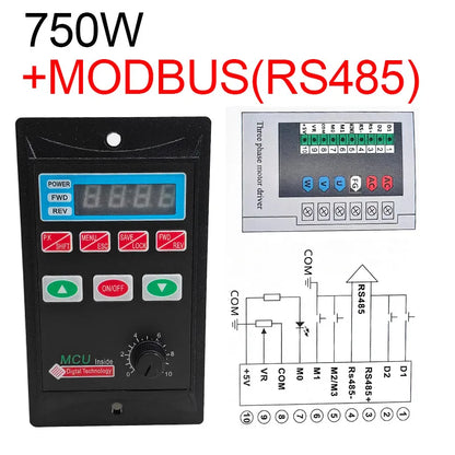 Frequency Converter Electric Inverter 1500W RS485 Add Motor Driver 0.75KW 1.5KW MCU Single Phase Input 220V 3-Phase Output 0.4KW