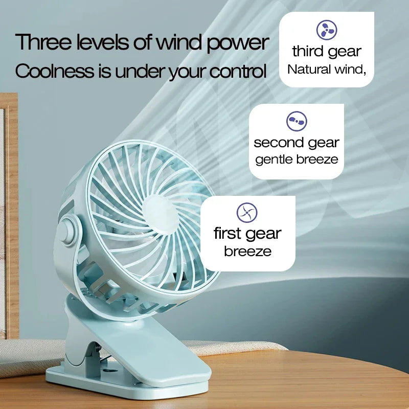 Fan USB Charging Clip Fan 720°Rotatable Portable Mini Cooler Fan Built In Night Lamp Rechargeable Personal Fan Indoor Desk Use