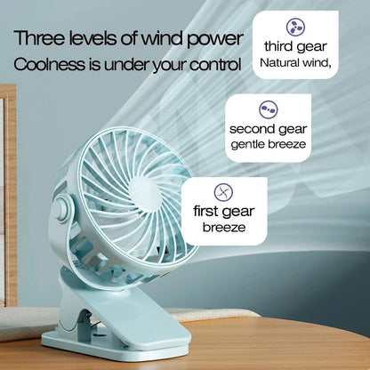 Fan USB Charging Clip Fan 720°Rotatable Portable Mini Cooler Fan Built In Night Lamp Rechargeable Personal Fan Indoor Desk Use