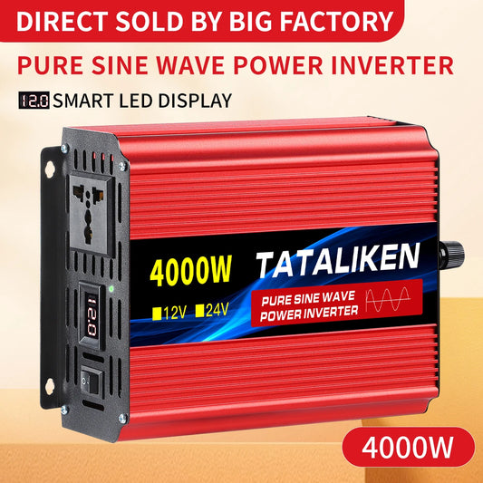 Pure Sine Wave Inverter 1000W-4000W DC 12V and 24V to AC 220V 50hz Power Inverter Charger  Adapter Universal Socket