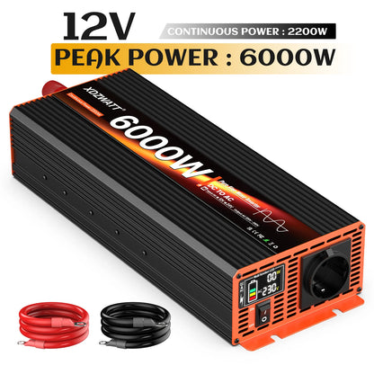 7000W Peak Power Pure Sine Wave Inverter DC 12V to AC 220V 230V EU Socket For RV Travel Household Appliances LCD Display Protect