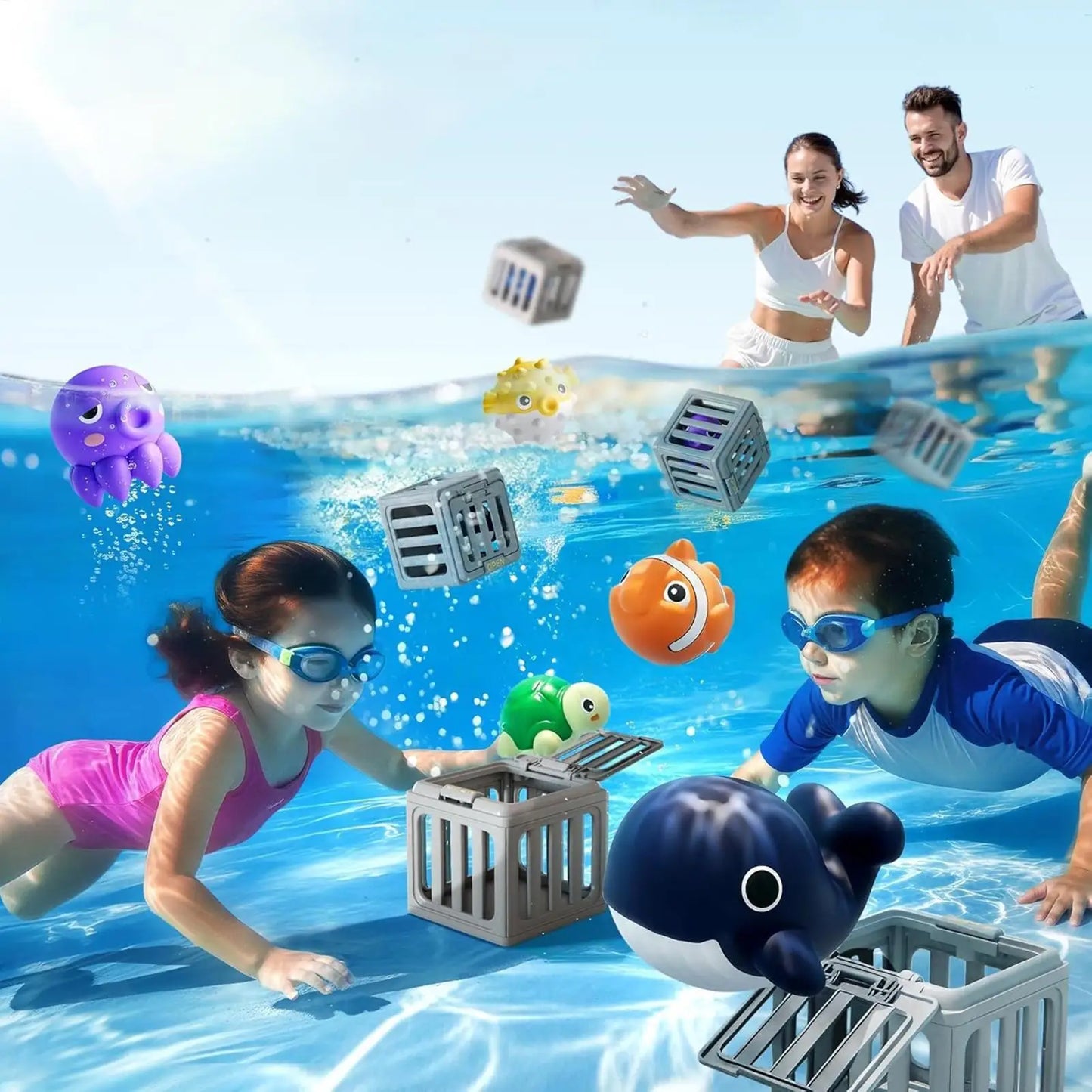 kids Pool Diving Toys With Animals Floating Easy Release Pool Sinking Toys Swimming Accessories For Boys Girls Summer Vacation