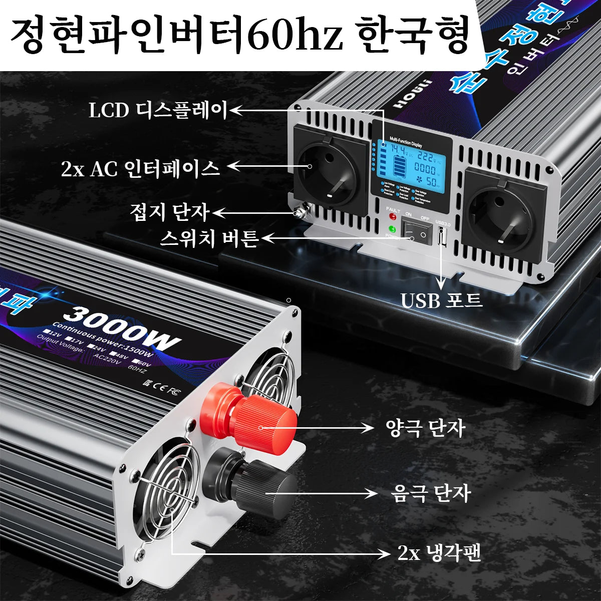 Pure Sine Wave Inverter 7000W 12V to 220V with LCD Display & Wireless Remote for RV Camper Home Solar Power