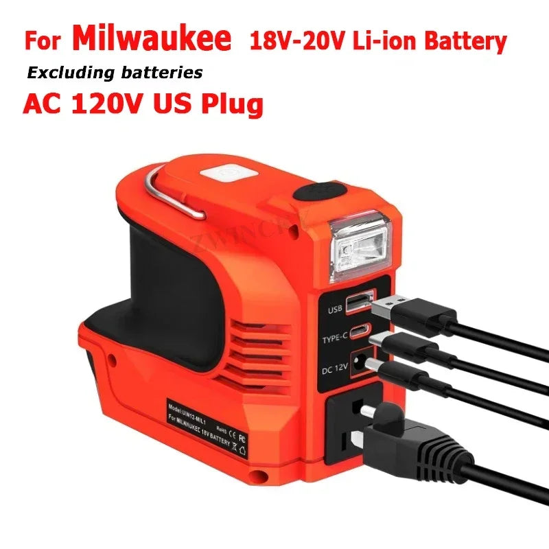 200W Battery Inverter Adapter For Makita/Bosch/Dewalt/Milwaukee 18V Li-ion Batteries Outdoor Power Bank AC 120-220V