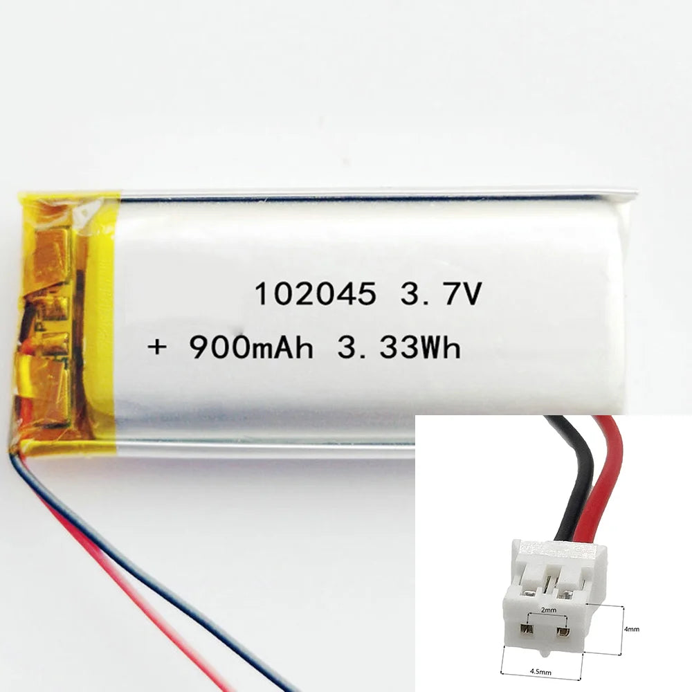 3.7V 900Mah 102045 Li-Ion Li-Polymer Li Battery 2.0 JST 2Pin For MP3 DVD TABLET POWER BANK CAMERA GPS MP4 CHARGING POWER