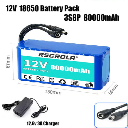Rechargeable 12V 18650 Lithium Battery Pack with BMS, for Solar, LED Light, RC Model, Power Supply, Long Cycle Life with Charger