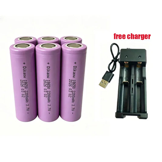 3.7V-2200mAh 18650 Rechargeable Lithium Battery, Free Charger, Suitable for Headlamps/Shaving Razors/Electric Toys/Power Tools