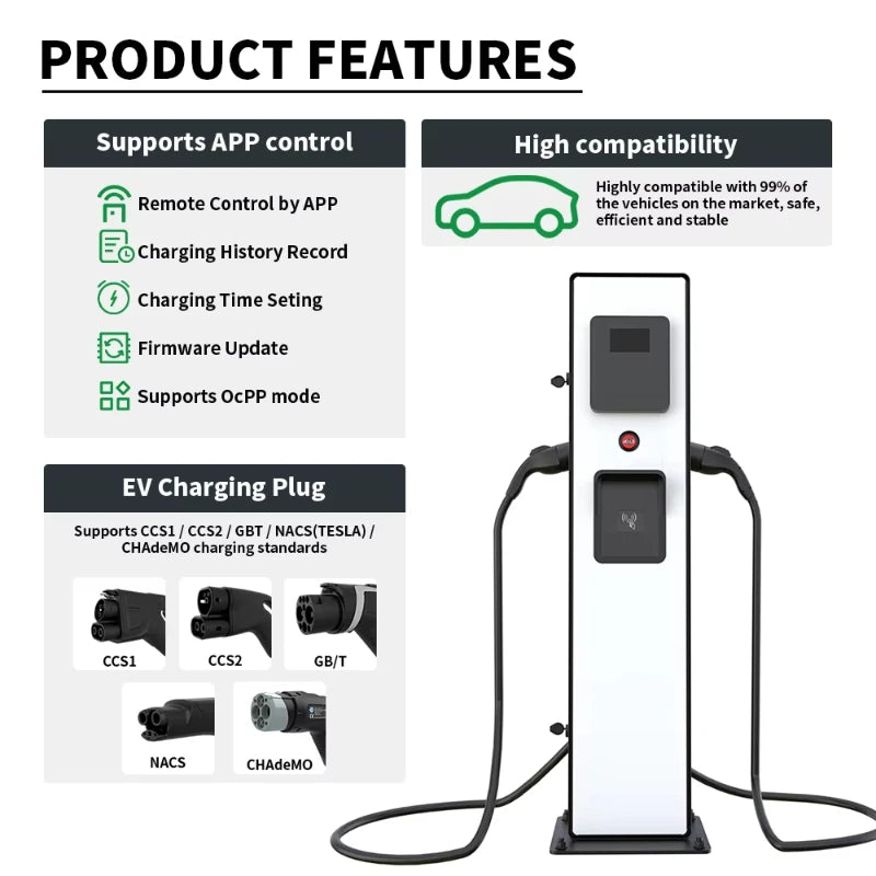Customized Commercial DC EV Charger Station, 20/30kW Two Cable EVSE Fast Charging Pile for Hotel Private Parking Service