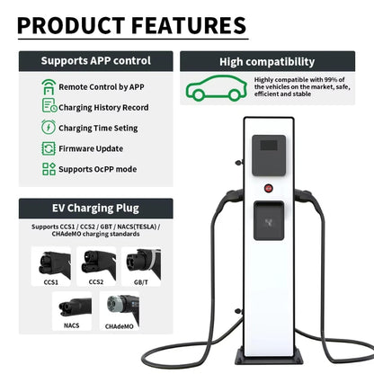 Customized Commercial DC EV Charger Station, 20/30kW Two Cable EVSE Fast Charging Pile for Hotel Private Parking Service
