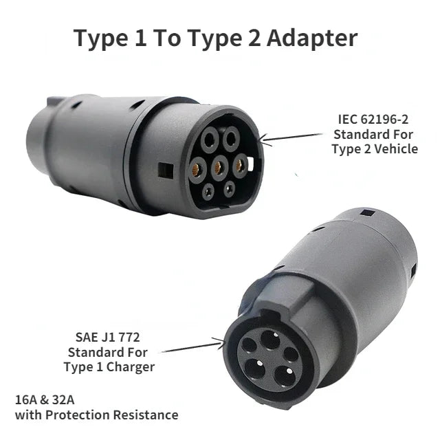 Electric Car Charging Adapter Barrel，32A EV charger converter charging station IEC 62196 Type2 to J1772 Type1 and Type1 to Type2