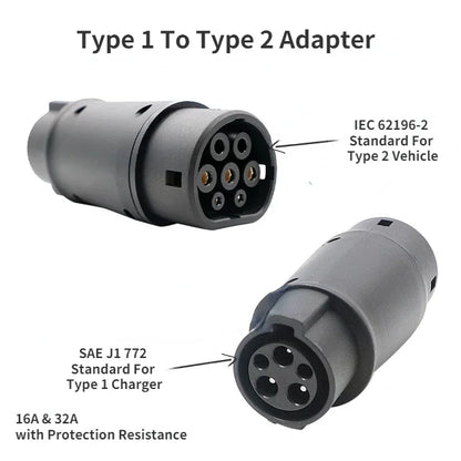 Electric Car Charging Adapter Barrel，32A EV charger converter charging station IEC 62196 Type2 to J1772 Type1 and Type1 to Type2