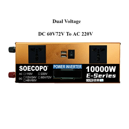10000W Power Inverter 12V24V/48V/60V/60V72V 220V Run Refrigerator/Washing Machine with 2 AC Outlets for Solar System, Workshops