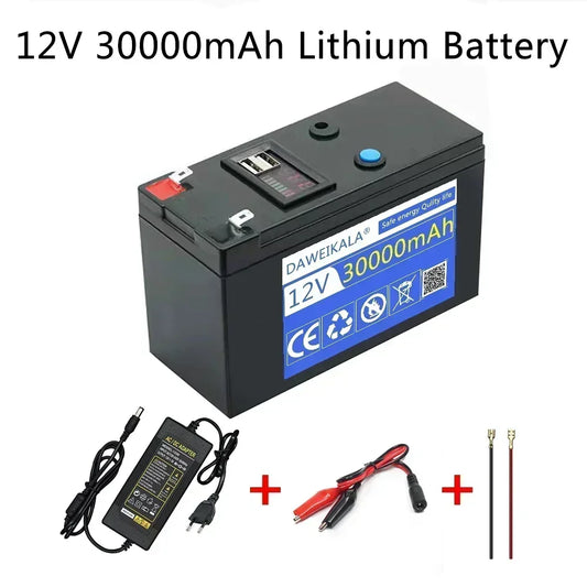 12V lithium Battery 30Ah 18650 Rechargeable battery pack for solar energy electric vehicle LED lights battery 12.6v charger