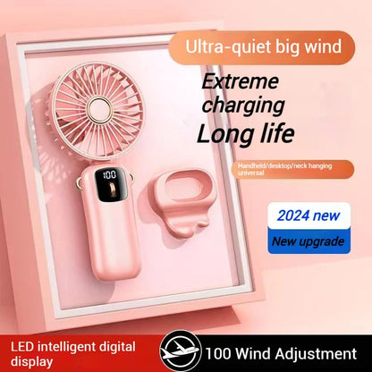 Mini Fan Type-C Rechargeable Portable Handheld Fan,  4000mAh Battery Operated Fan with LED Display, 90 °   Foldable , 5 Speed Wi