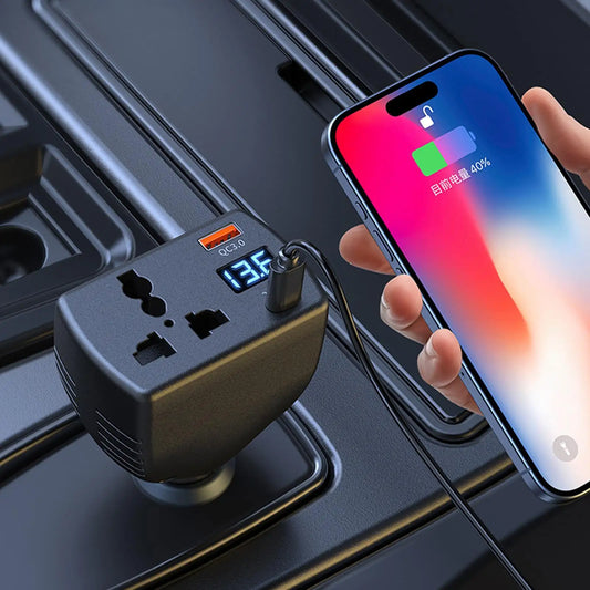 Car Inverter 110W-150W DC 12V To 220V Auto Power Inverter Car Voltage Converter Adapter Adaptor with USB C Car Charger