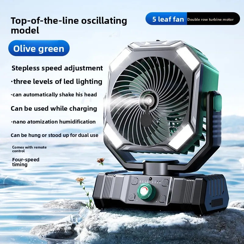 Camping Fan 60000mAh Battery Powered Fan Rechargeable with LED Light Portable Outdoor Tent Fan with Hanging Hook Desk Fans