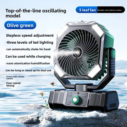 Camping Fan 60000mAh Battery Powered Fan Rechargeable with LED Light Portable Outdoor Tent Fan with Hanging Hook Desk Fans