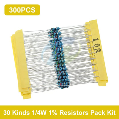 TZT 600pcs/set 30 Kinds 1/4W Resistance 1% Resistors Pack Kit 1K 10K 100K 220ohm 1M Resistors 300pcs/set