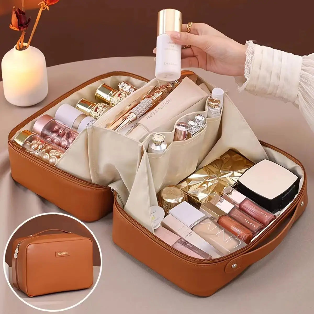 PU Flame Makeup Bag, Beauty Makeup Storage Bag, Double Zipper Makeup Brush Bag, Business Travel Toiletries Sorting Bag