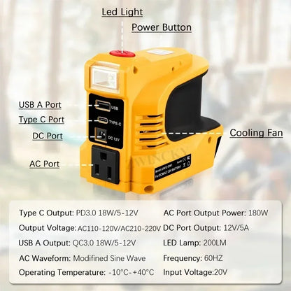 200W Battery Inverter Adapter For Makita/Bosch/Dewalt/Milwaukee 18V Li-ion Batteries Outdoor Power Bank AC 120-220V