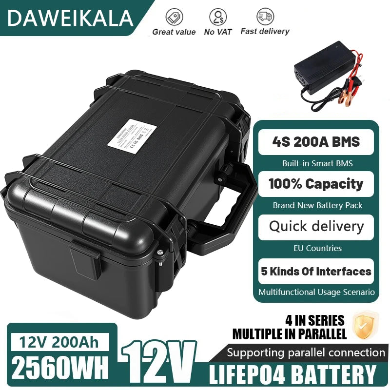 LiFePO4 12V 30AH-200Ah Lithium Battery for Outdoor Power USB Output Station for Sine Wave Motors Boats Solar Panel Outdoor RV